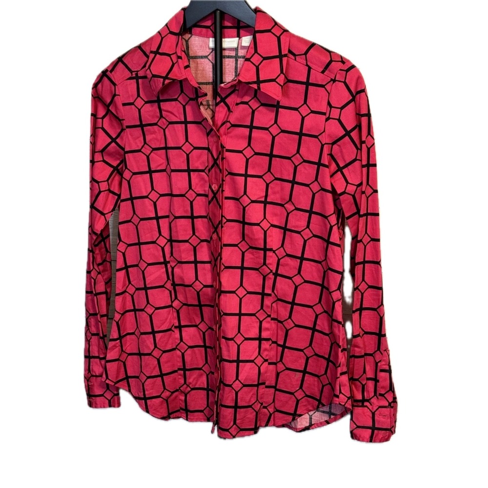 New York &‎ Company Pink & Black Fitted Button-Up Shirt – Women's Medium